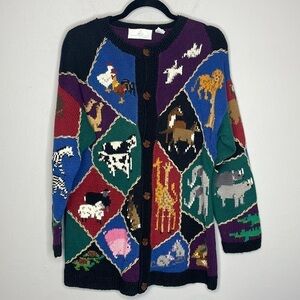 Vintage Granny Design Options AOP Noah’s Ark‎ Sweater Wool Blend Size Large